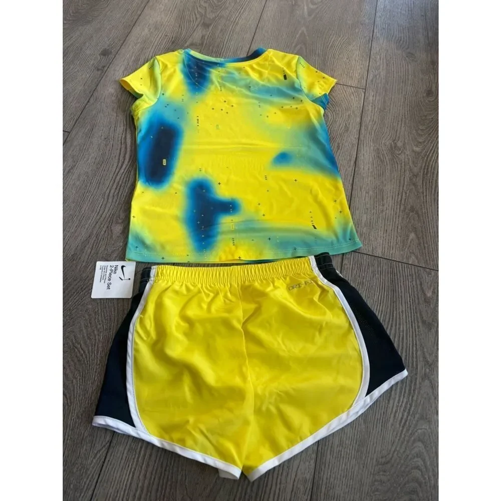 Nike Yellow & Blue Girls' Athletic Top + Shorts Set